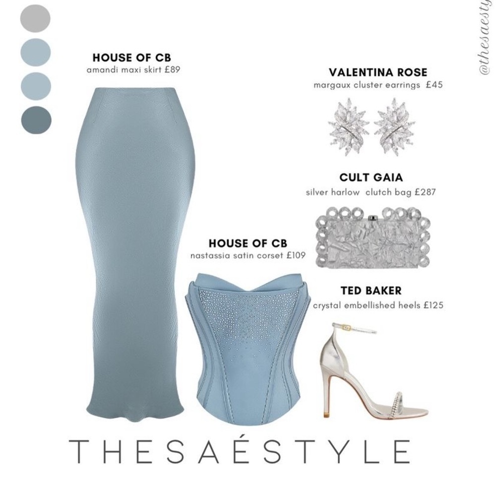 House of CB Set Nastassia & Amadi Cool Blue Embellished Satin corset Maxi sz XS - Picture 16 of 17